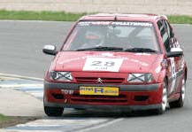 Andrew Tibbs' Saxo displaying the Pete Morgan Racing logo (2006)